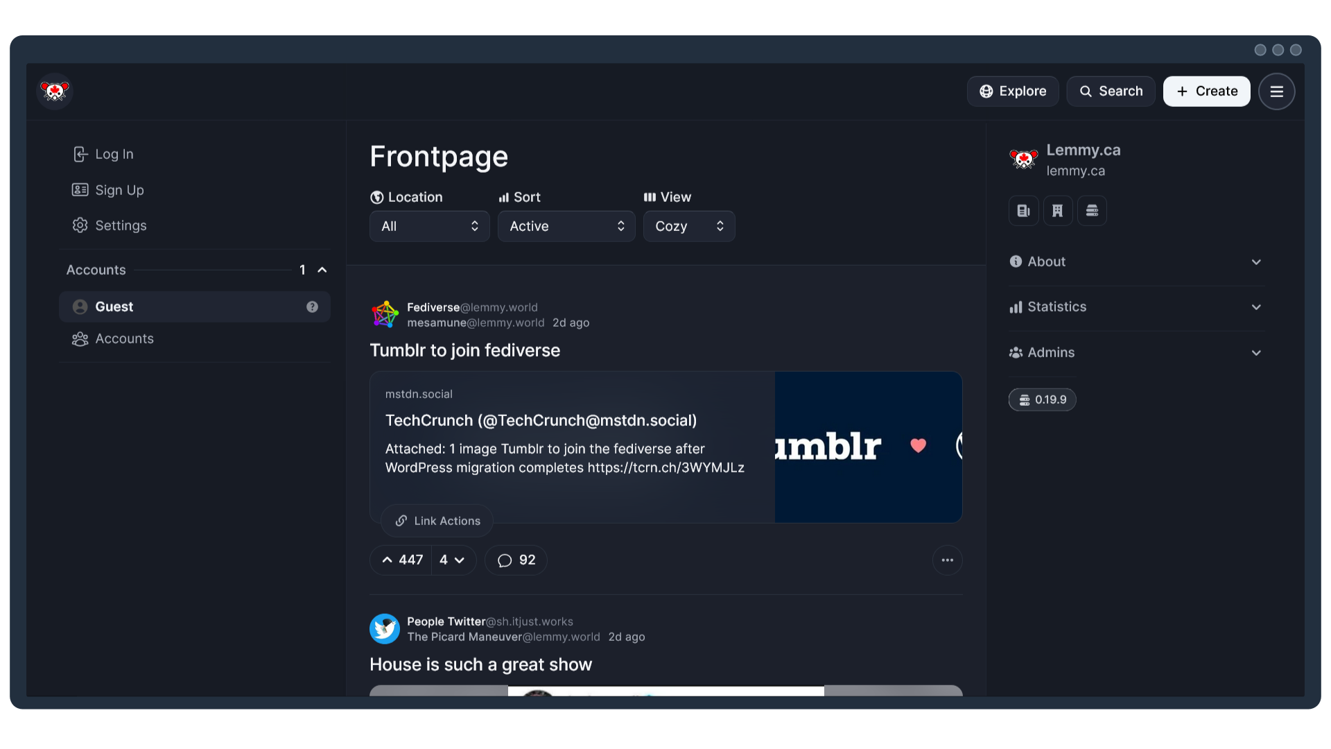 Screenshot of Photon, one of the alternative UIs for Lemmy.