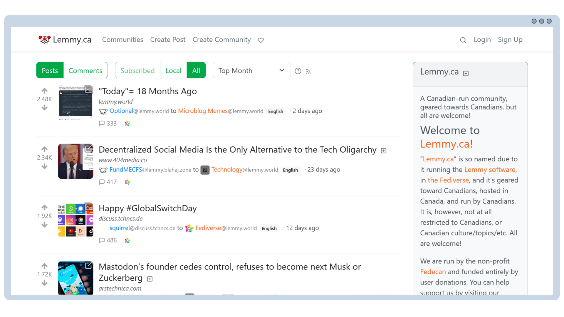 Screenshot of the default theme for Lemmy.