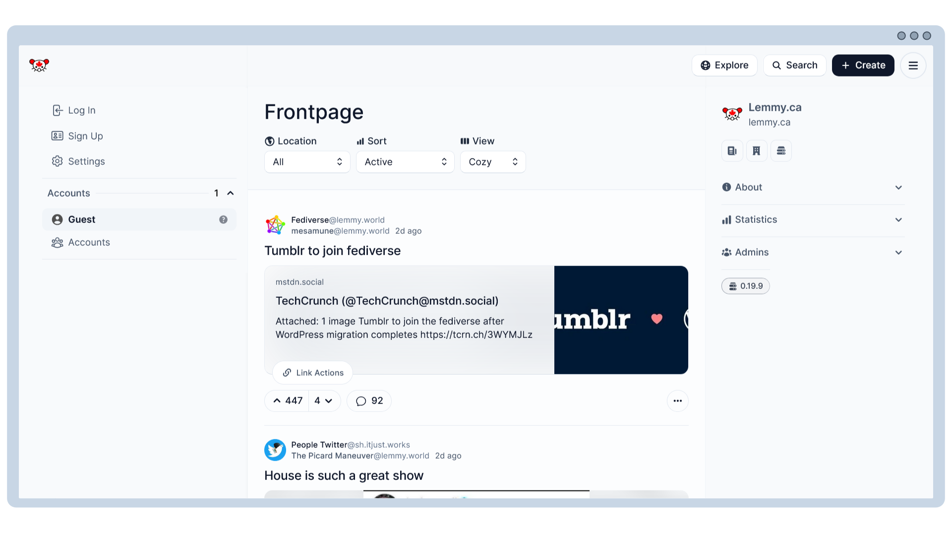 Screenshot of Photon, one of the alternative UIs for Lemmy.
